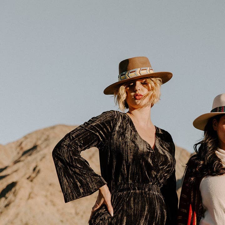 Banda de chapéu retro dos anos 70 Chevron Stripe & Design bordado à mão por atacado de Sol Authentica