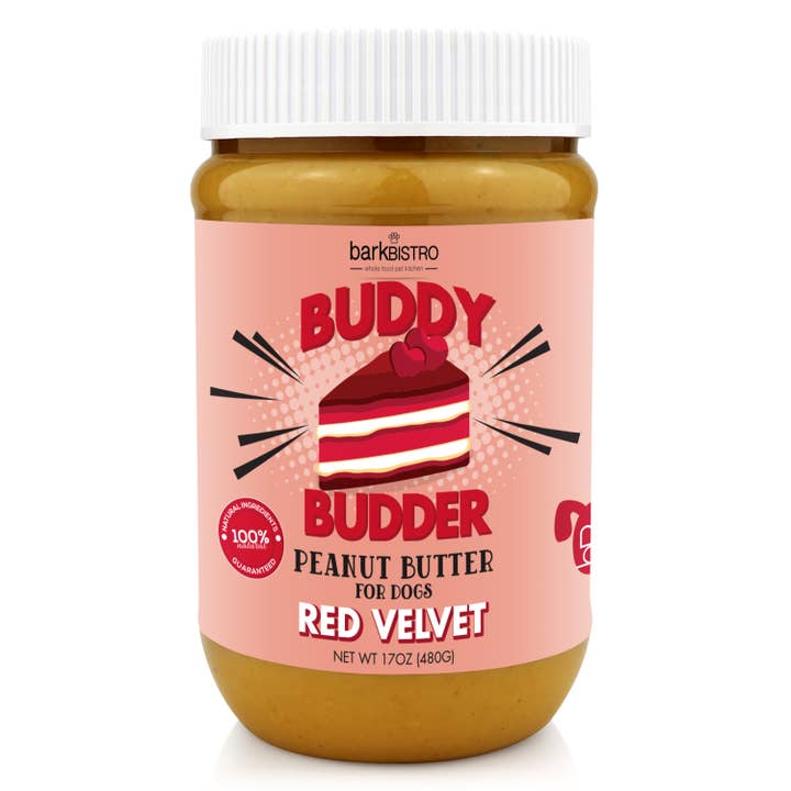 Dog Peanut Butter, Red Velvet Buddy Budder for wholesale by Bark Bistro