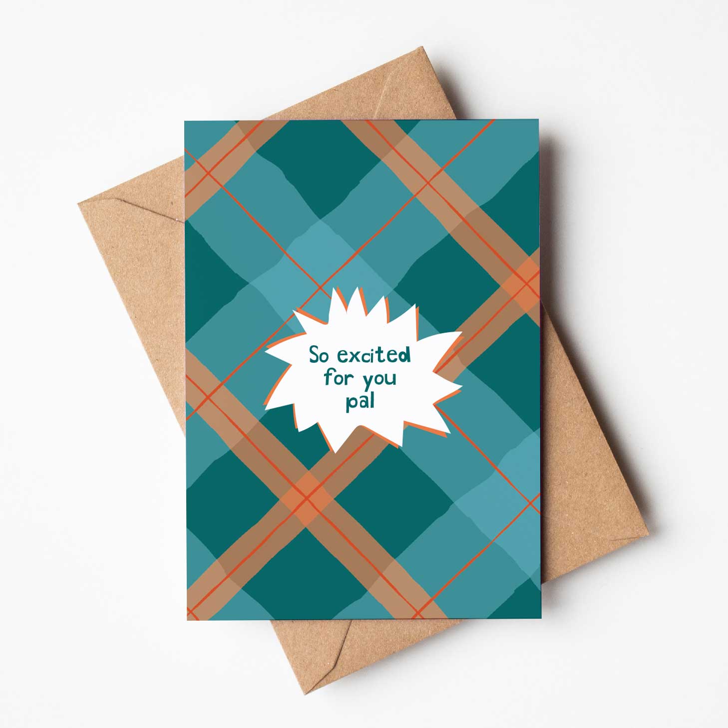 Hiya Pal – wholesale Congratulations card – 'So excited for you pal' Tartan Inspired Scottish Card0