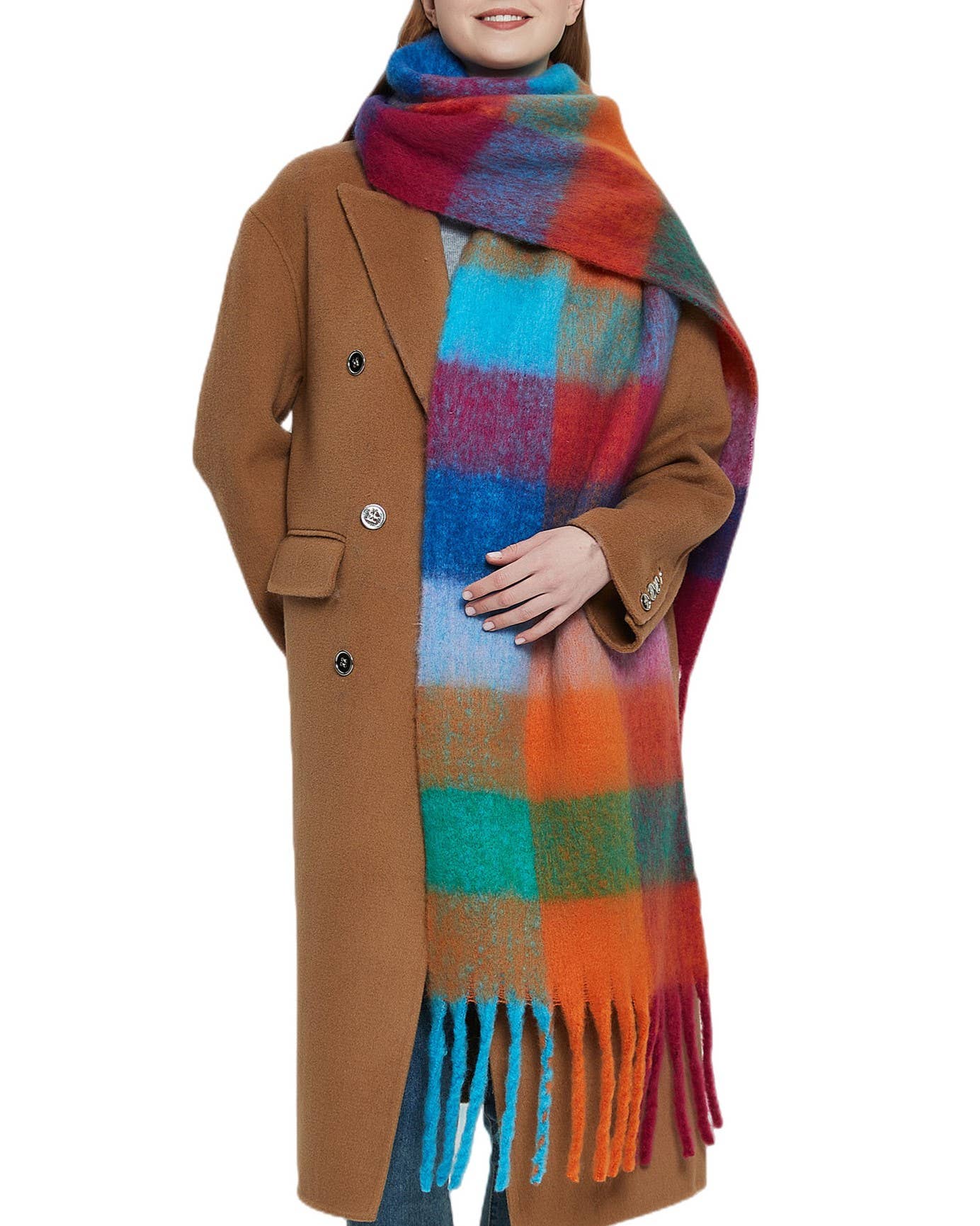 HIDDENBRAND - Wholesale Scarf - Women's - Colour Block Scarf with tassel detail14