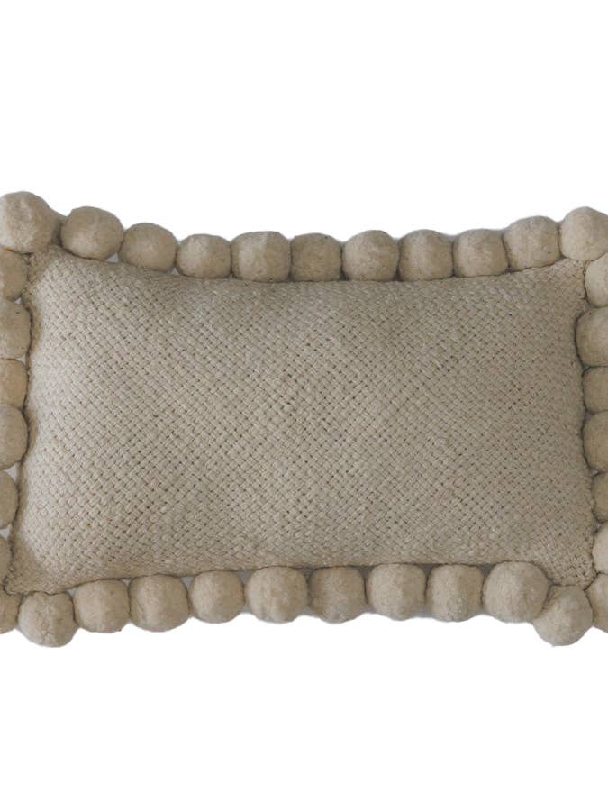 CUSHION / PILLOW COVERS LUMBAR WITH POM POMS - NATURAL for wholesale by The Andes Project