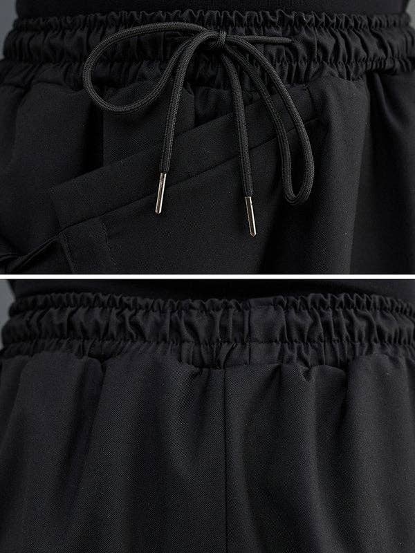 BLACK Wide Leg Loose Drawstring Solid Color Casual Pants Bottoms Culotte for wholesale on Faire6