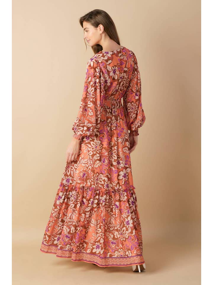 BROWN PURPLE A printed woven maxi dress - ID21806 for wholesale on Faire1