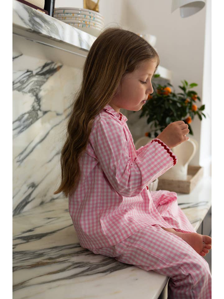 Noa de Cajou - Wholesale Sleepwear Set - Kids - Vichy Pink Pajamas - Daughter4