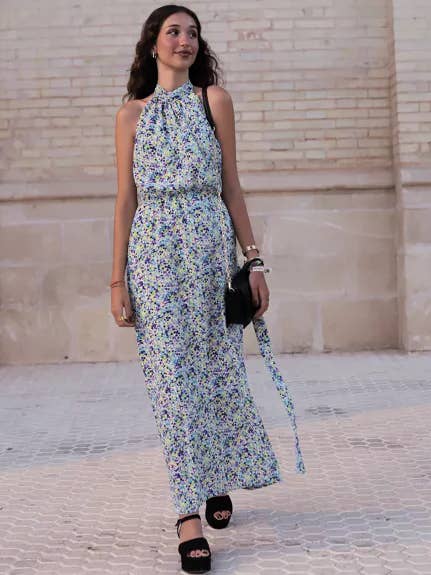 Robe Longue Imprimée Anuska Bleu pour la vente par Bombon Spain - MIlagros Pedregal