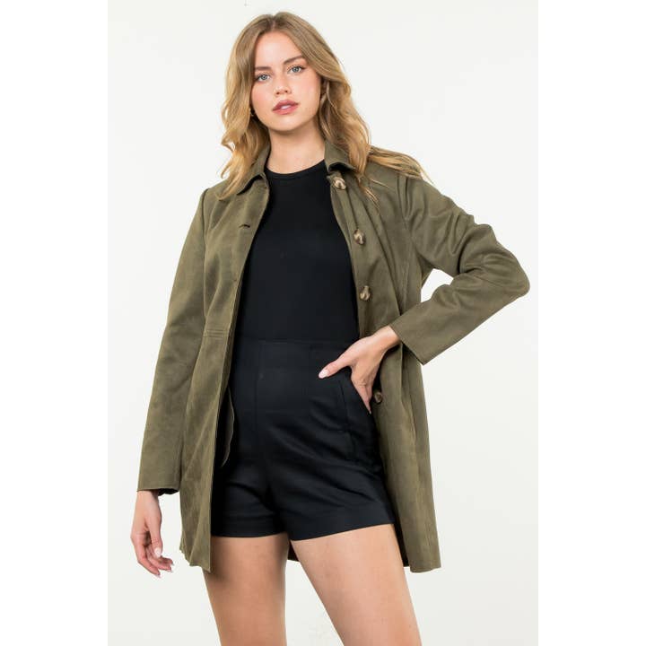 OLIVE Button Up Suede Coat for wholesale on Faire