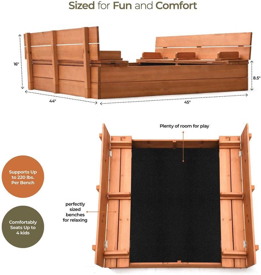 Play22 - Vente Jouet en bois – enfant - Grande bac à sable en bois pour enfants avec couvercle3