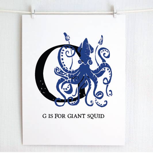 G es para Calamar Gigante Ilustrado Impreso para venta al por mayor de Jamie Palmer Keating