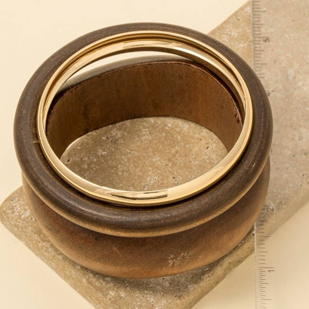 BR Wood And Metallic 3 Piece Bangle Bracelet Set for wholesale on Faire1