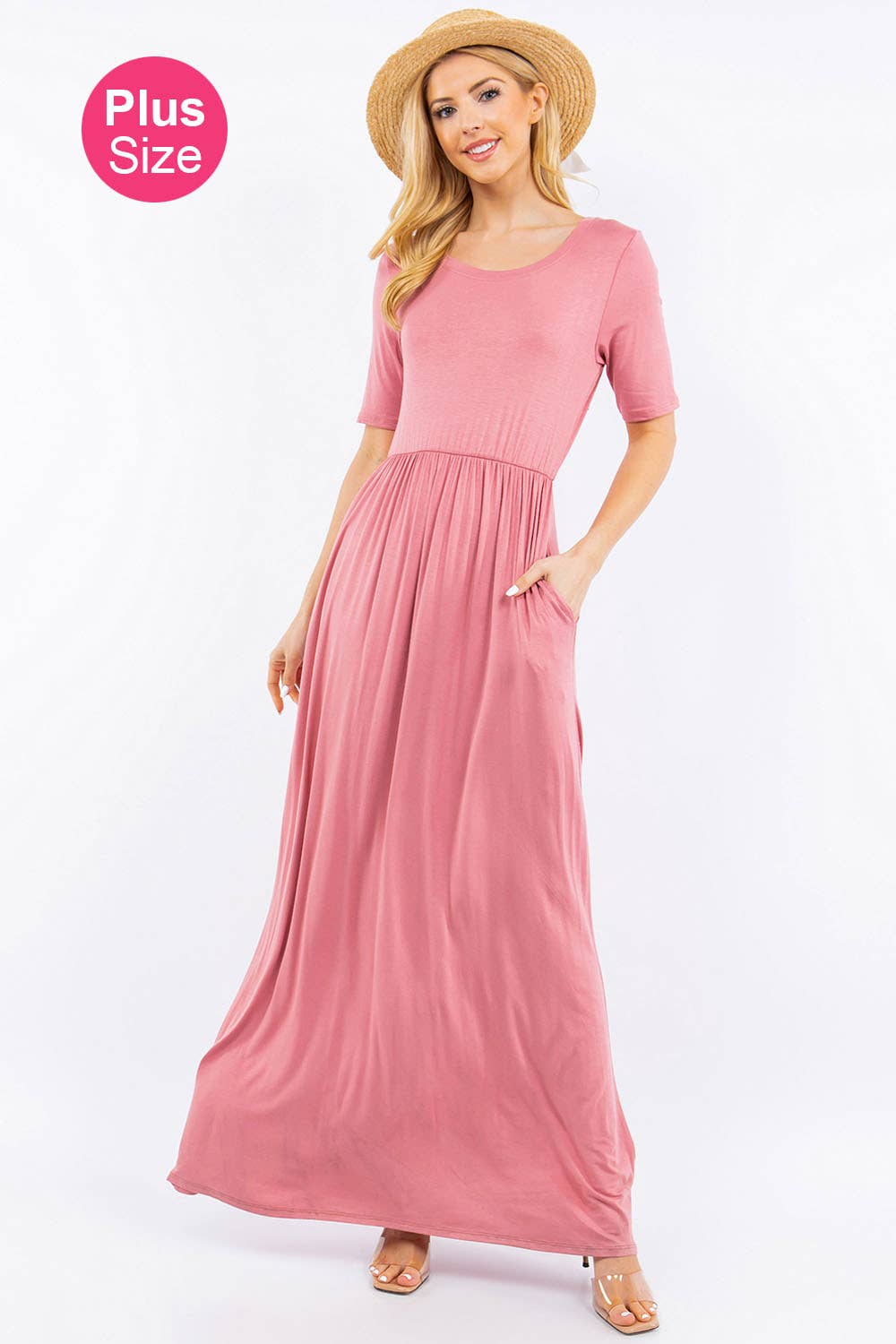 Celeste Clothing - Wholesale Dress - Women's - PLUS SIZE MODEST MAXI DRESS WITH POCKETS -CD23411T-PL39