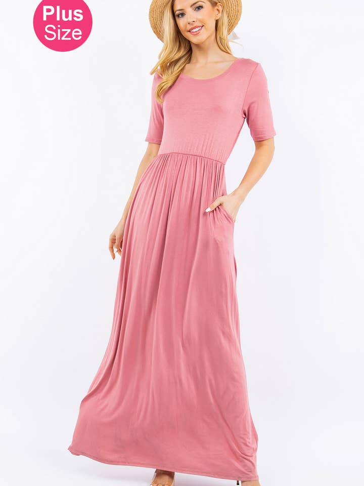 Celeste Clothing - Wholesale Dress - Women's - PLUS SIZE MODEST MAXI DRESS WITH POCKETS -CD23411T-PL39