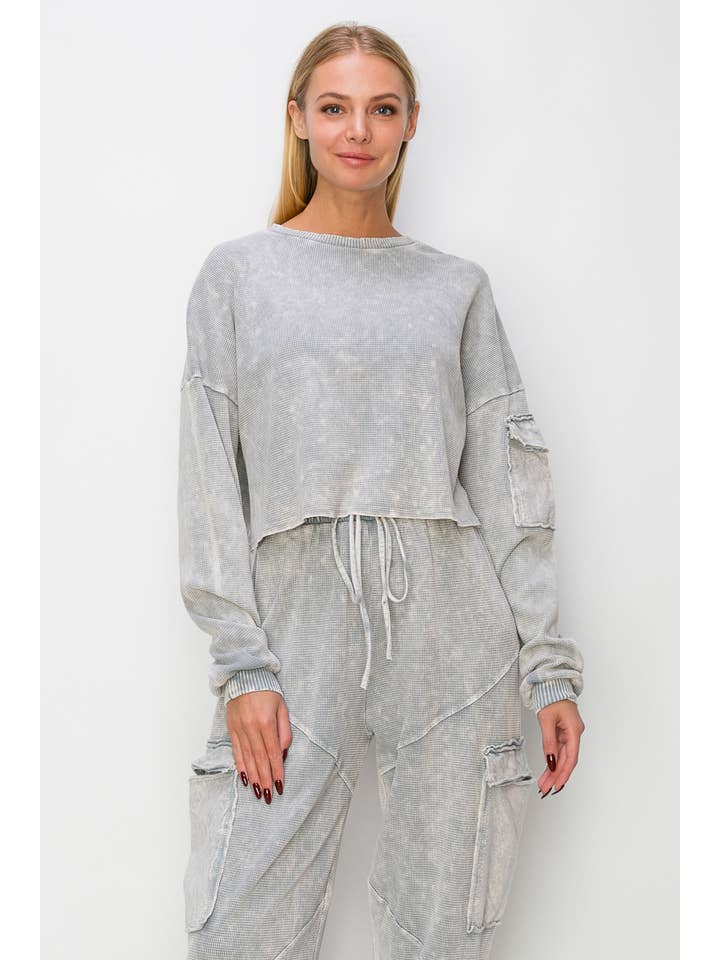 J.Her - Wholesale Knit Top - Women's - Mineral Wash Cargo pocket Top GD4021T