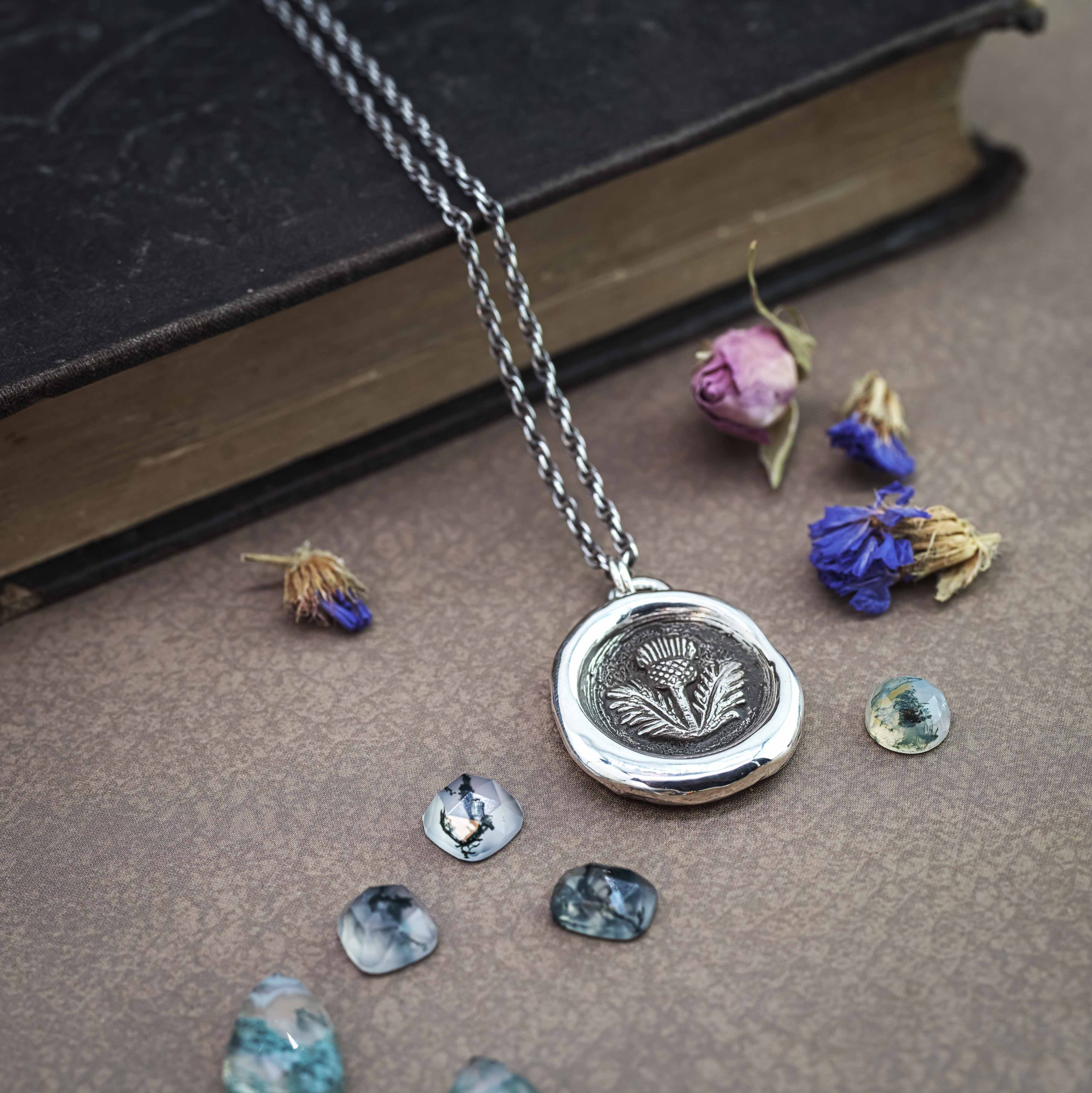 Wholesale Scottish Thistle Necklace- Wax Seal Styling- Sterling