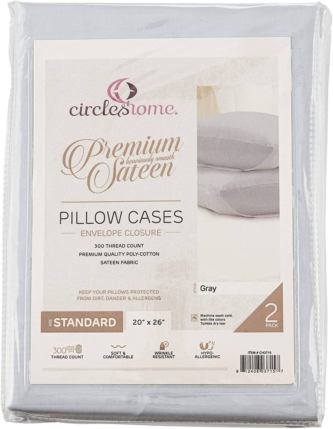 Mastertex - Wholesale Bedding Pillowcase/Sham - Circles Home 300TC Sateen Pillow Envelopes3