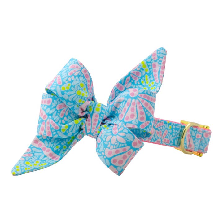 Poppy Pink Belle Bow Dog Collar for wholesale by Crew LaLa