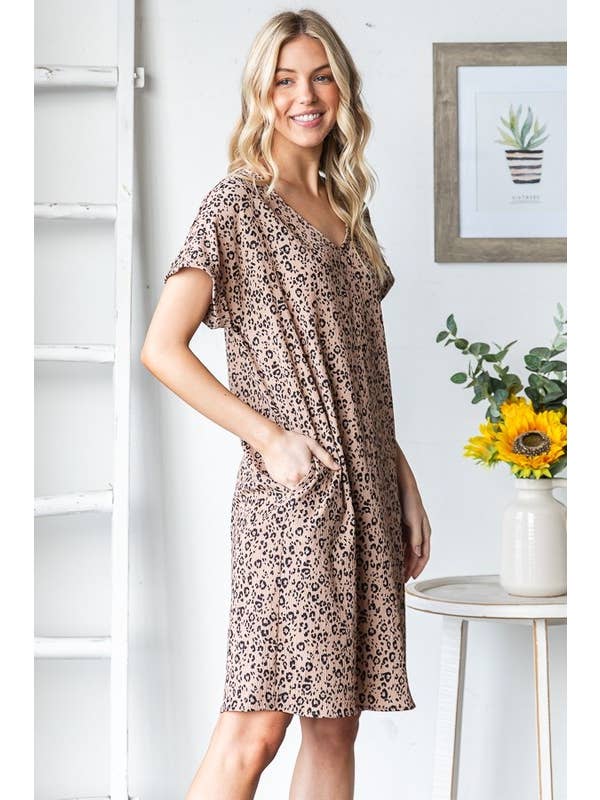 HEIMISH - Wholesale Dress - Women's - ED6884-10 SHORT SLEEVE ANIMAL PRINT DRESS