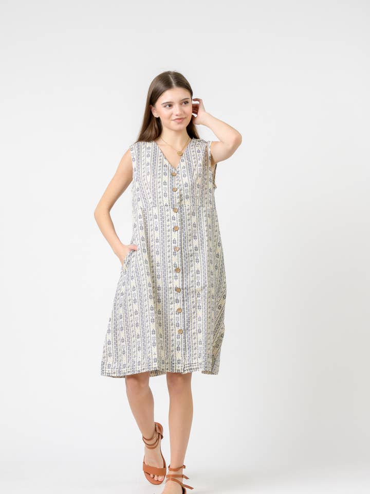 Rhea Heron Kleid, ärmelloses Midikleid aus Viskose mit Blumenmuster für den Großhandel von Rhea