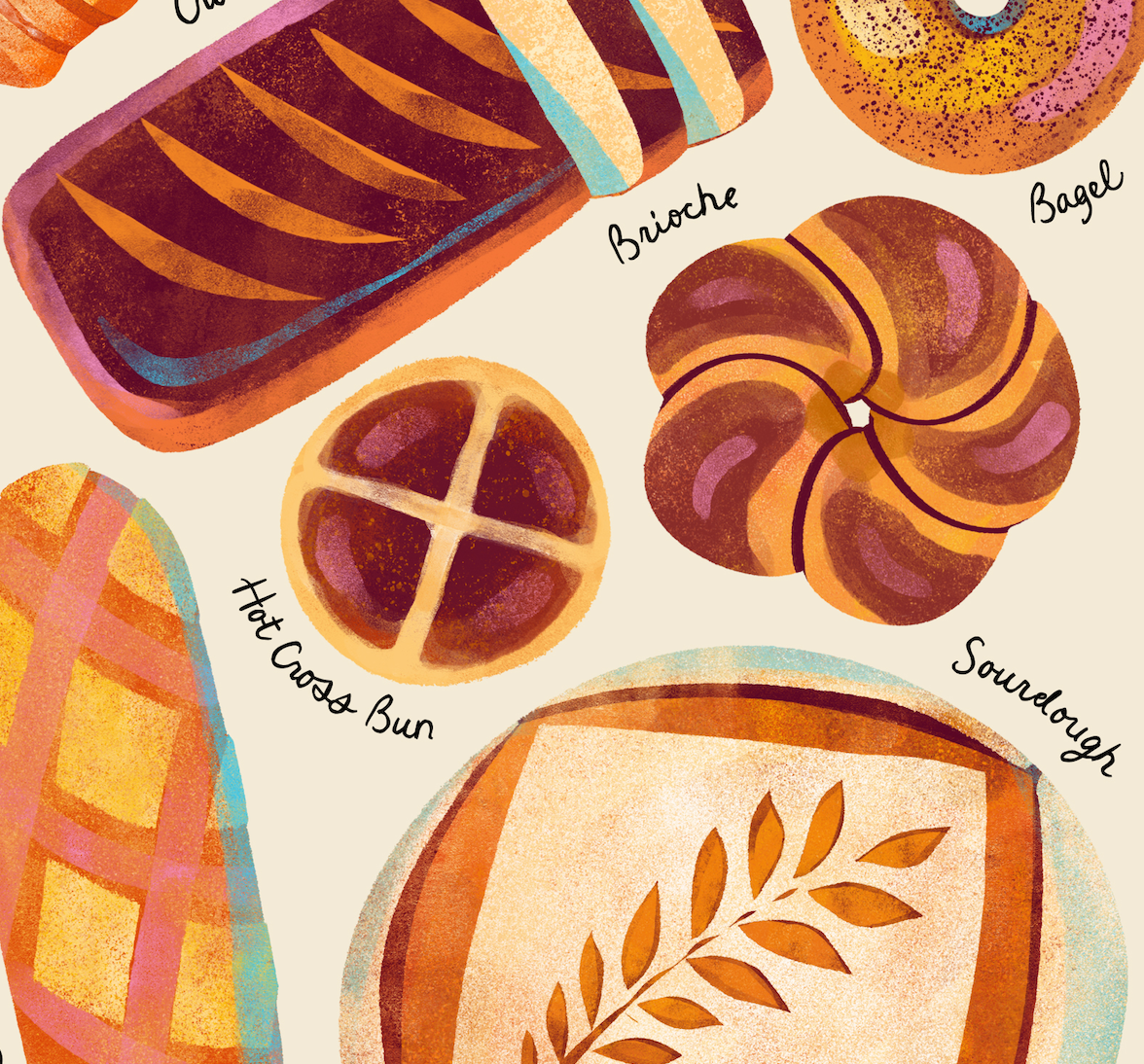 Katie Melrose Made - Wholesale Art Print - Bread Types Art Print1