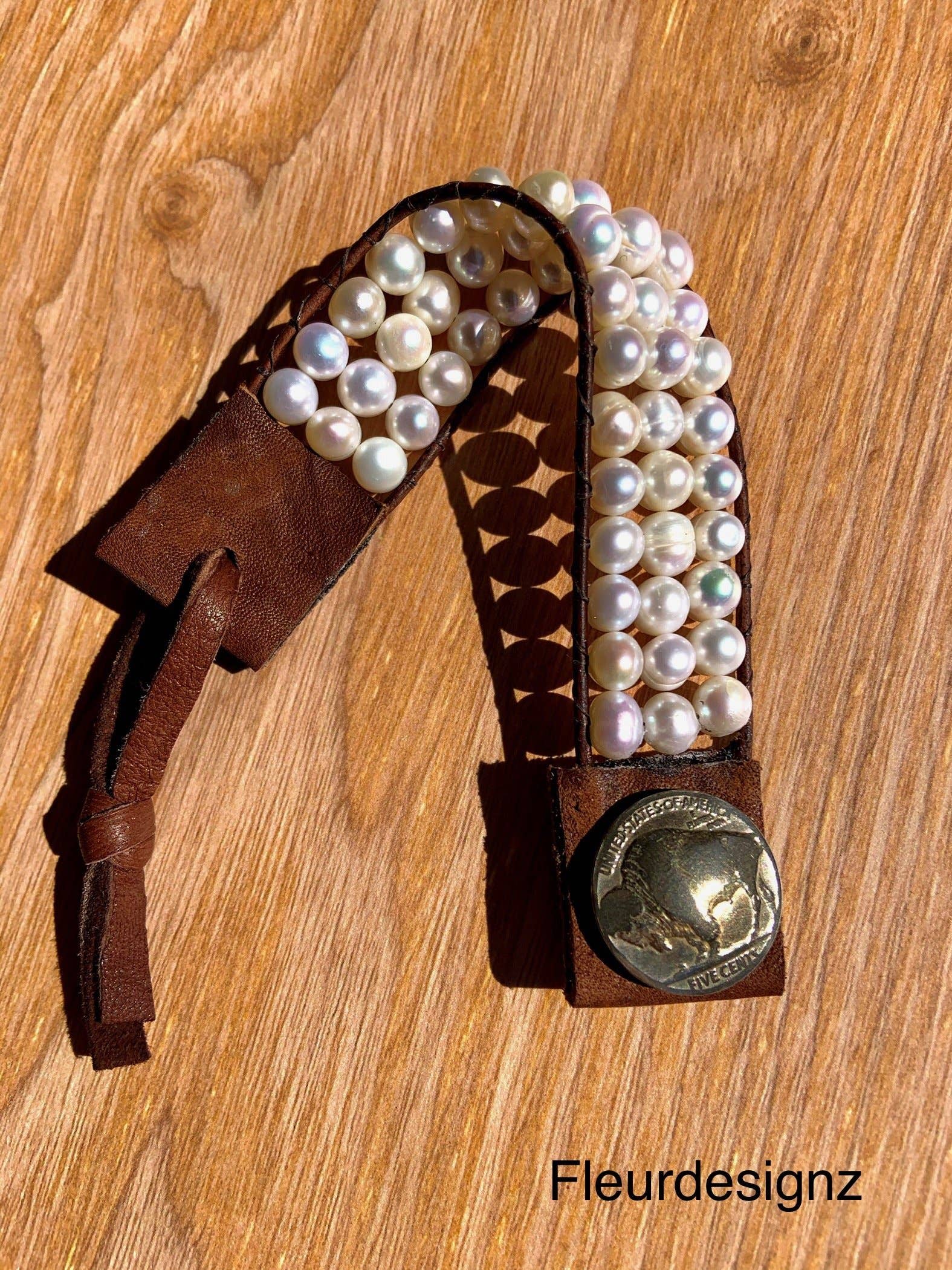 Fleurdesignz Western Jewelry - Wholesale Cuff Bracelet - Western Fashion Pearl And Leather Cuff5