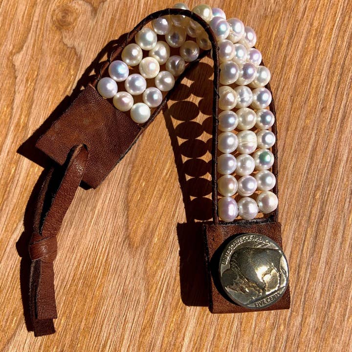 Fleurdesignz Western Jewelry - Wholesale Cuff bracelet - Western Fashion Pearl And Leather Cuff5