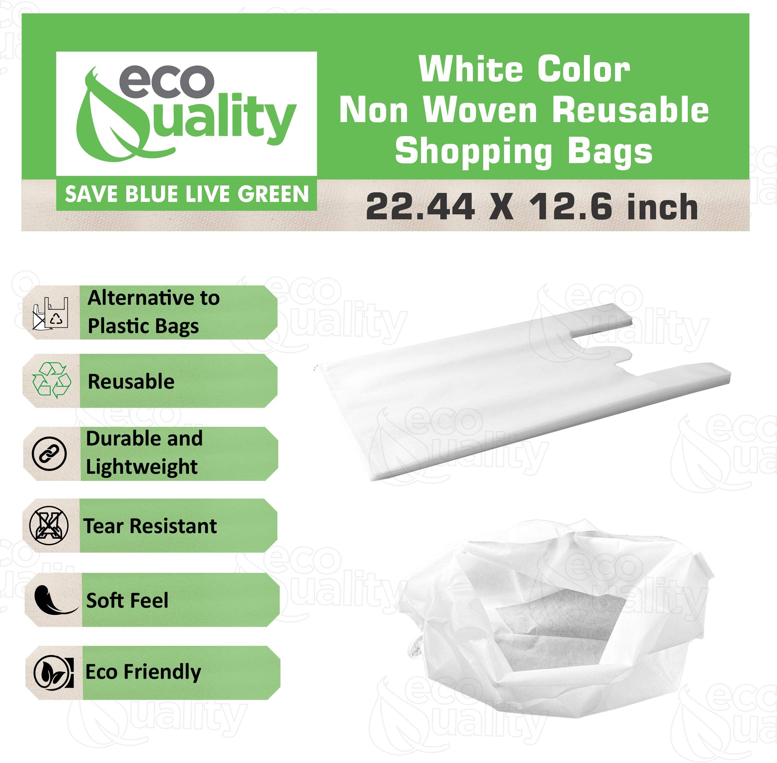 EcoQuality – Saco de mercearia/compras por atacado – Sacos de compras de T-shirt branca reutilizável não tecida grandes1
