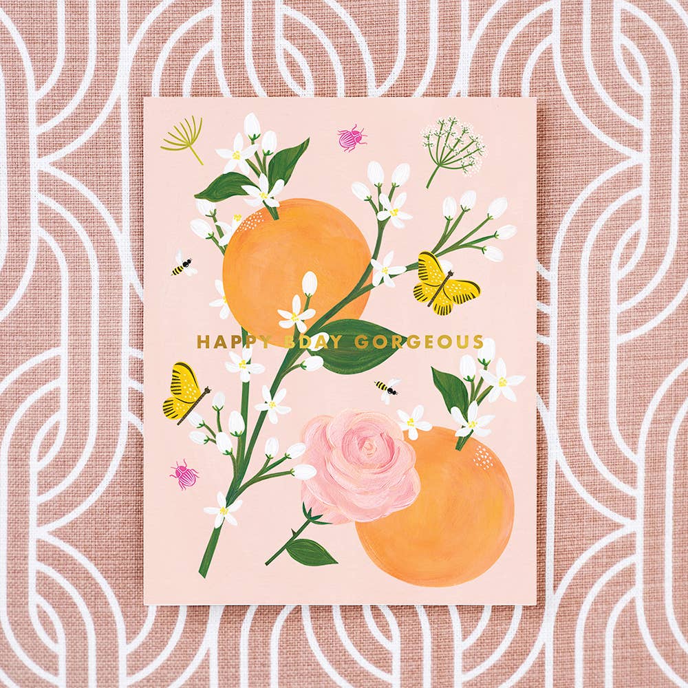 Girl w/ Knife – wholesale Födelsedagskort – Födelsedag Blossoms gratulationskort (guldfolie)1