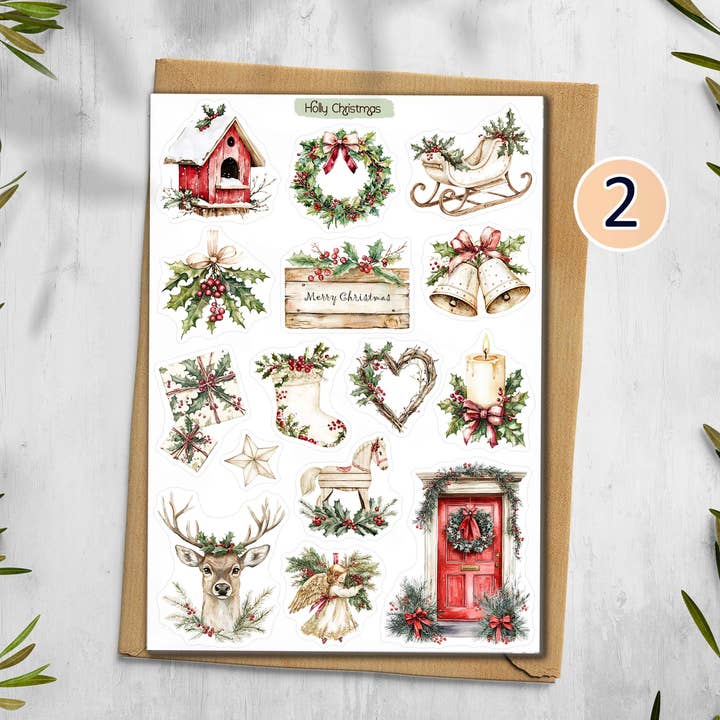 DailyStickersUK - Wholesale Sticker - Christmas Holly Sticker Sheet. Winter Stickers1