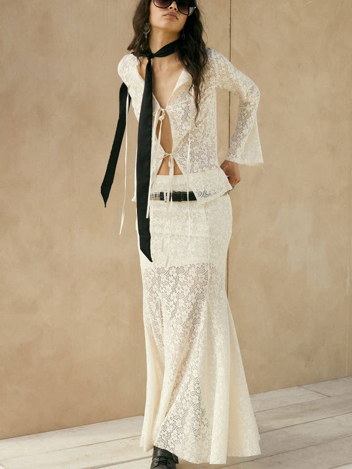 Floral Crochet Lace Fitted Mermaid Maxi Skirt for wholesale by Promesa USA