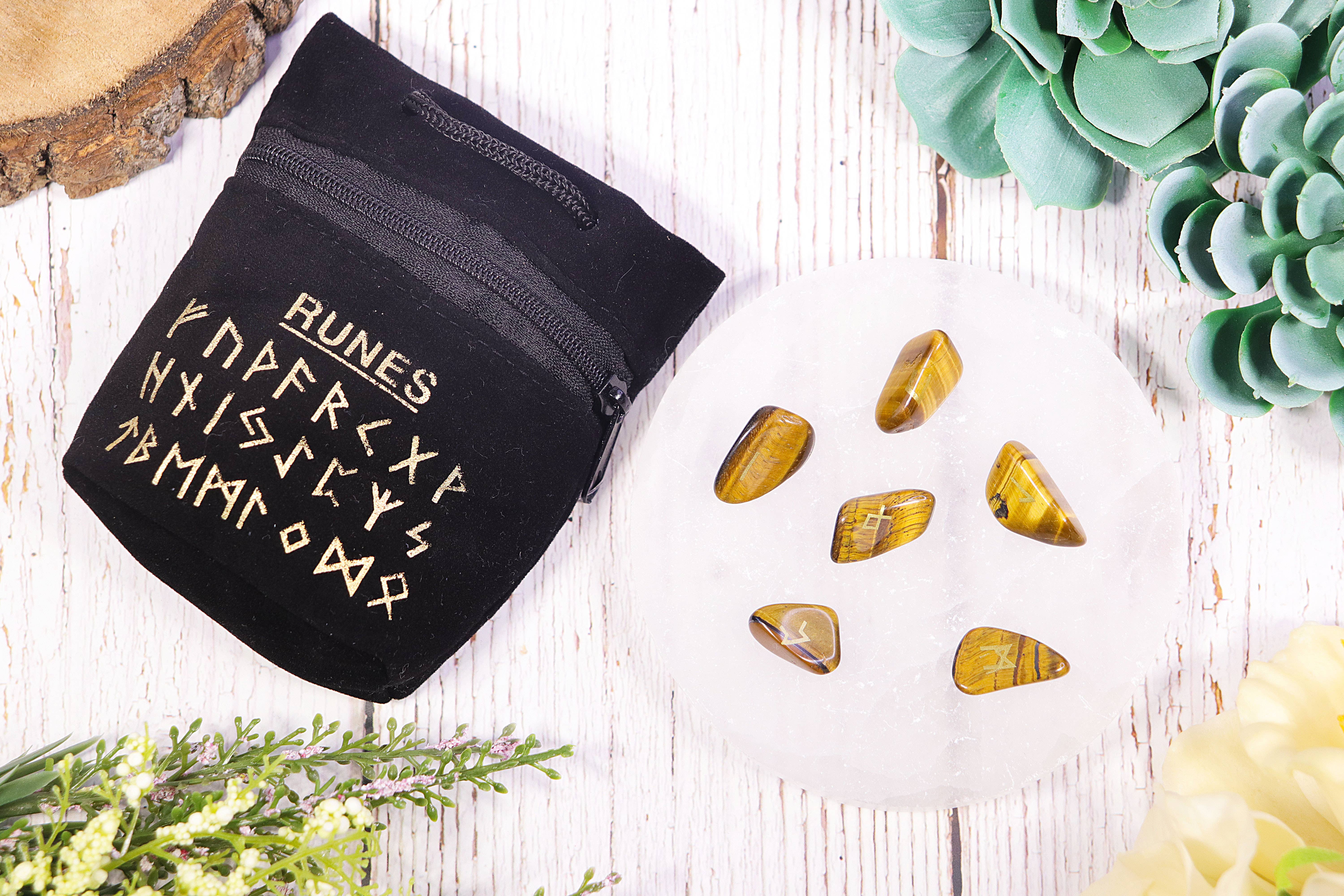 Natures Artifacts Inc - Wholesale Spiritual Stone/Crystal - Tiger's Eye Rune Stone Set in Velvet Bag with Info card5