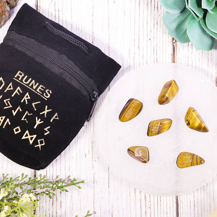 Natures Artifacts Inc - Wholesale Spiritual Stone/Crystal - Tiger's Eye Rune Stone Set in Velvet Bag with Info card5