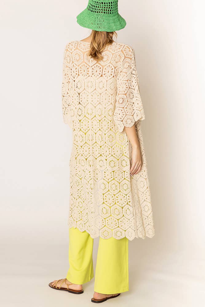 Hana - Wholesale Cardigan - Women's - Geometric Pattern Crochet Long Solid Cardigan18