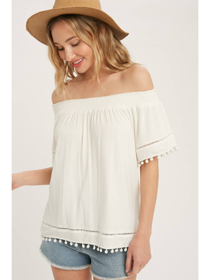 Bluivy - Wholesale Blouse - Women's - POM POM TRIM TOP