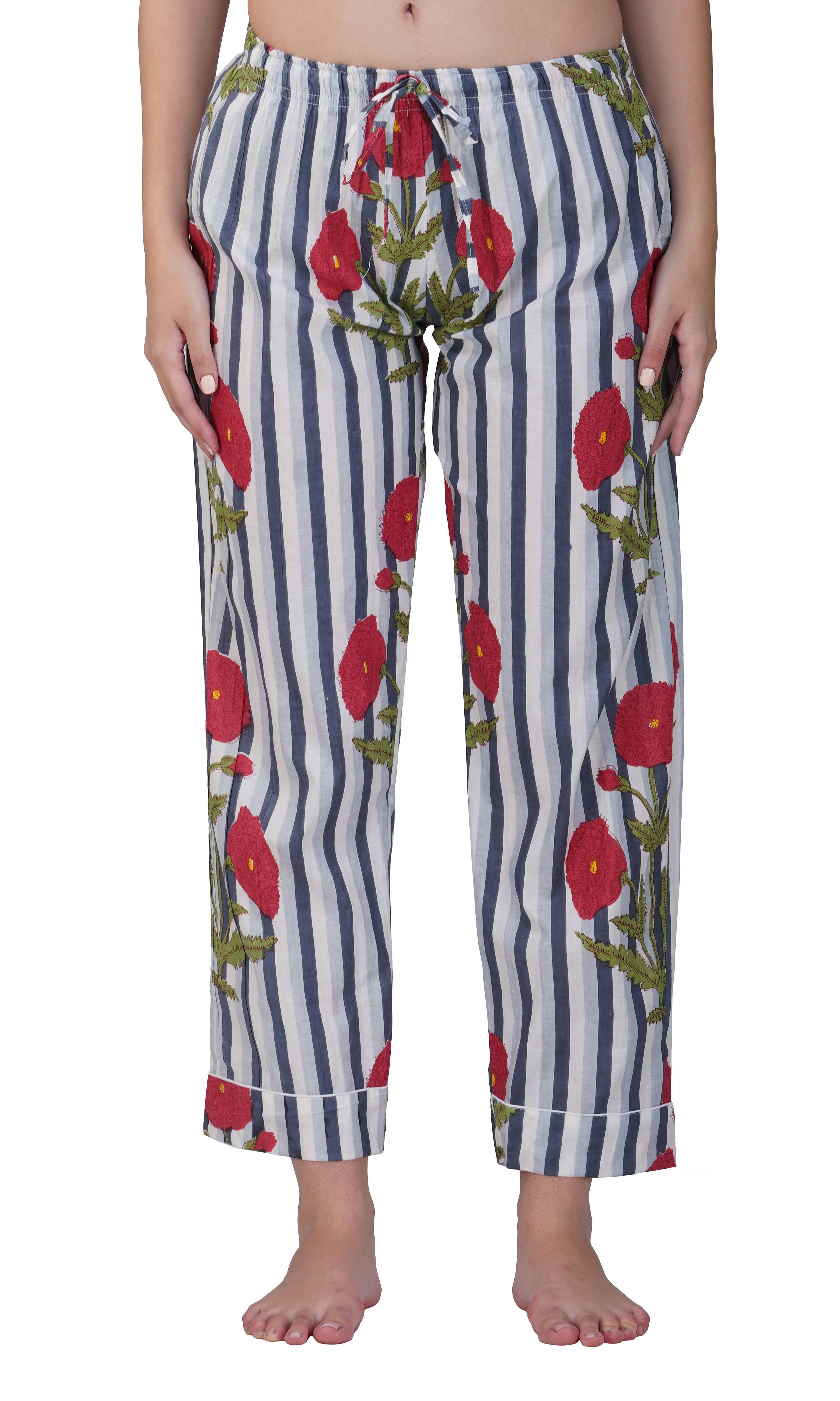 Purple Mohar - Wholesale Sleepwear Set - Women's - Poppy Dreams: 3-Piece Floral & Stripes Night Suit Set"1