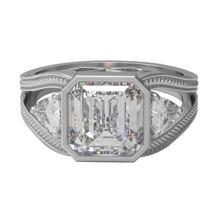 Smaragd Moissanit 925 Sølv Snoet Reb Unisex Ring for engroshandel hos Star Joya