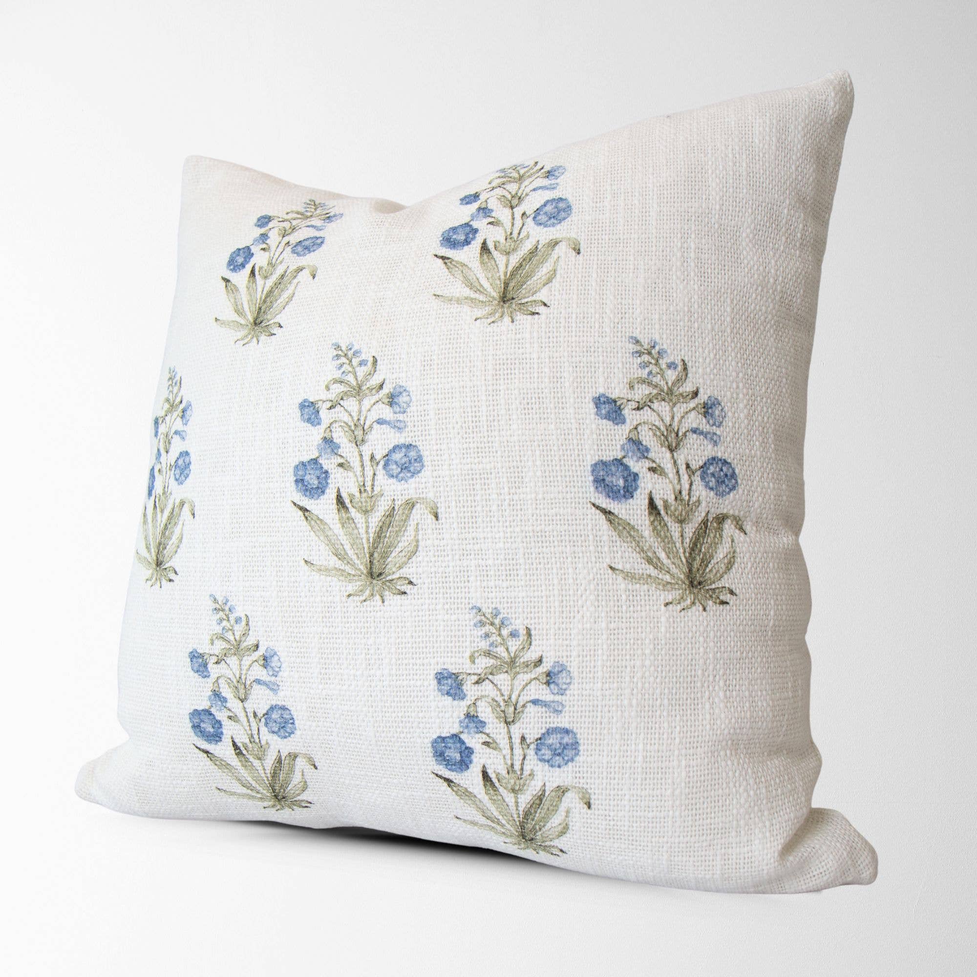 Tajik  Home  LLC - Wholesale Throw Pillow Cover - Lucie Blue Floral Block Print Pillow Cover- Decorative2