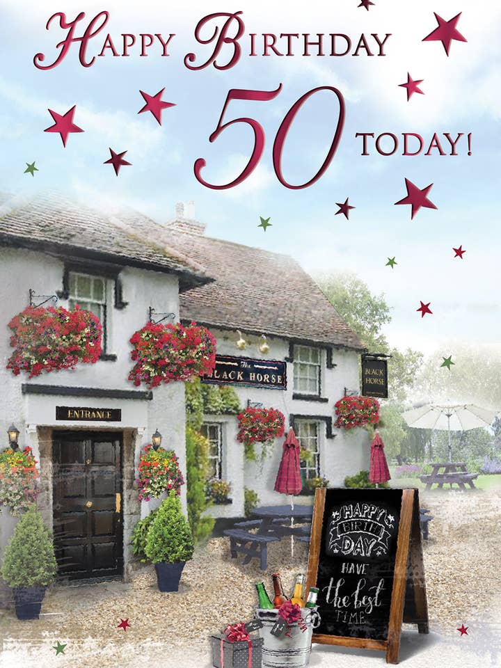 Carte d'anniversaire pour âge marquant, 50 ans H, Pub pour la vente par Piccadilly Greetings