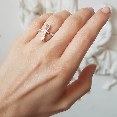 Crystal Earth Sterling - Wholesale Band/Stacked Ring - The Life Ankh Egyptian Sterling Pendant - Sterling Silver0