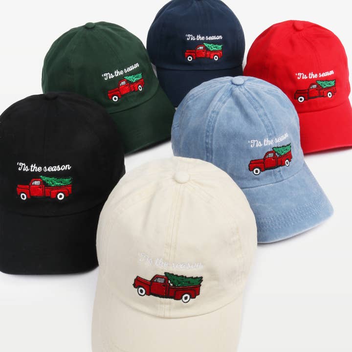 Christmas TIS THE SEASON & TRUCK embroidery Baseball Cap for wholesale by David And Young