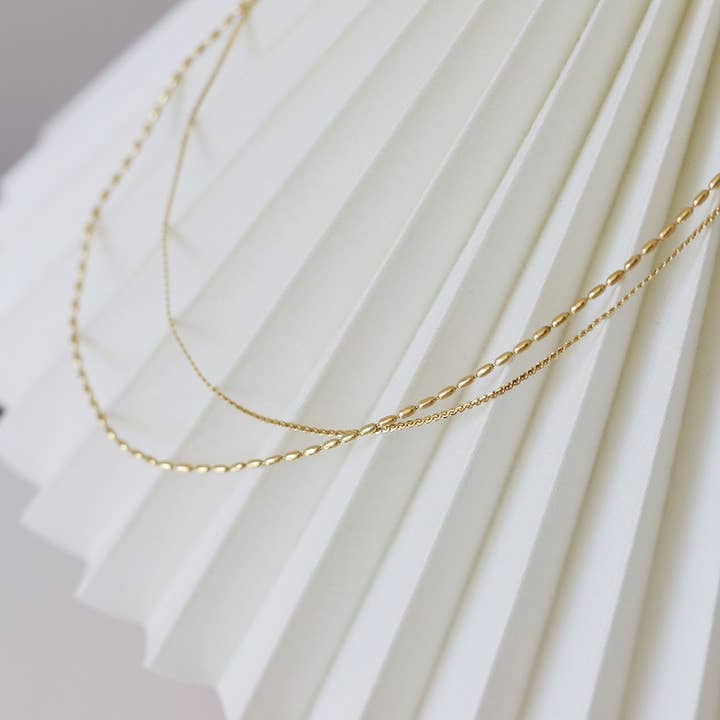 Melange Blanc - Wholesale Link & Chain Necklace - N018 gold double strand dainty chain minimalist necklace2