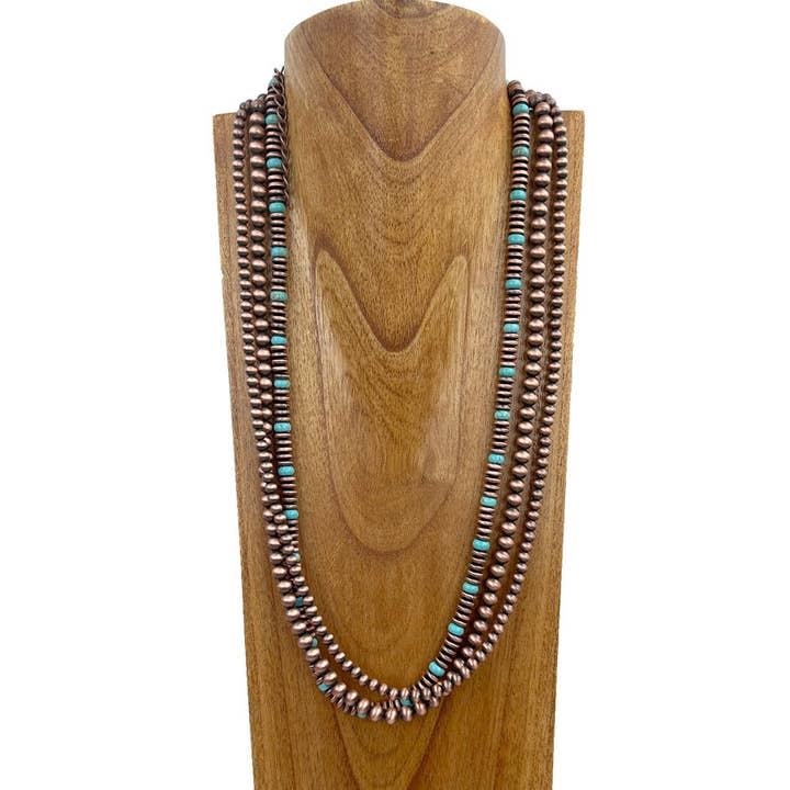 NKS230812-12 31 Zoll Navajo-Perle aus Kupfer mit blauen türkisfarbenen Steinperlen Halskette für den Großhandel von Western Elite Jewelry