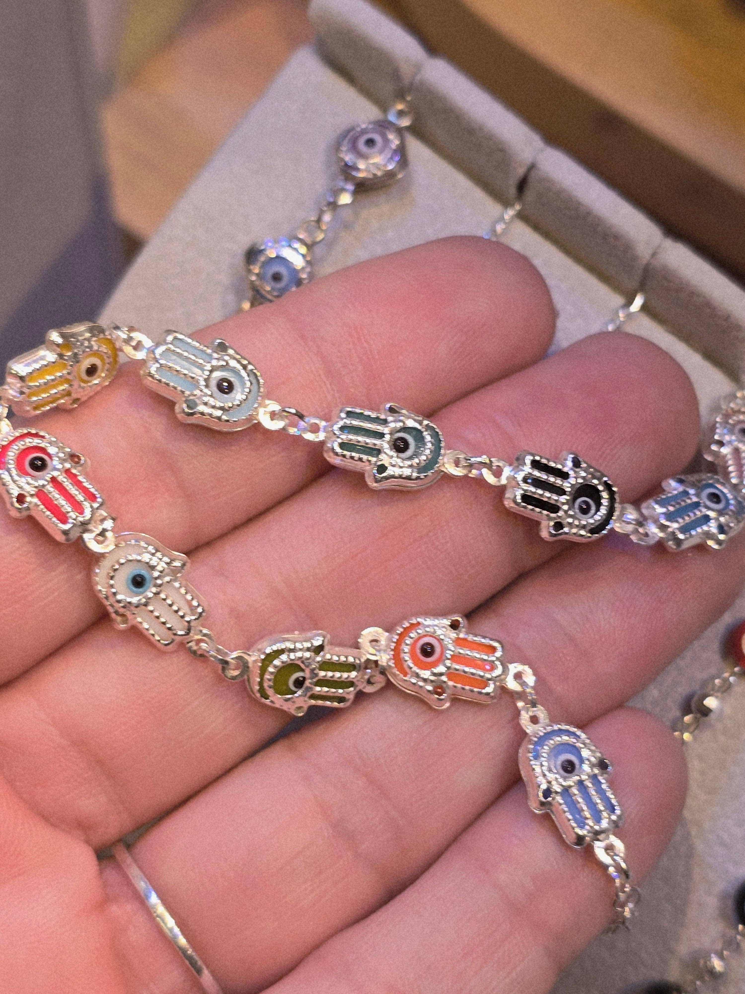 Fui fui jewelry llc - Wholesale Charm/Dangle Bracelet - Hamza hand colorfully bracelets sterling silver plata 925 pulsera mano de hamza