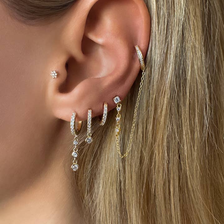 k Gold Vermeil CZ Pave Dangle Huggie Earrings for wholesale on Faire