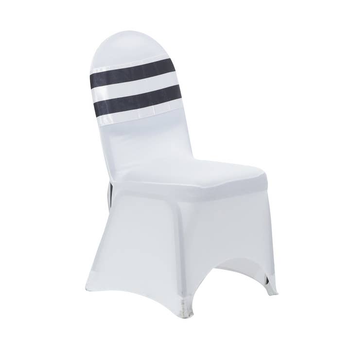 YOUR CHAIR COVERS - Wholesale Chair/Sofa Slipcover - Satin Sashes Black/White Striped (Pack of 10)