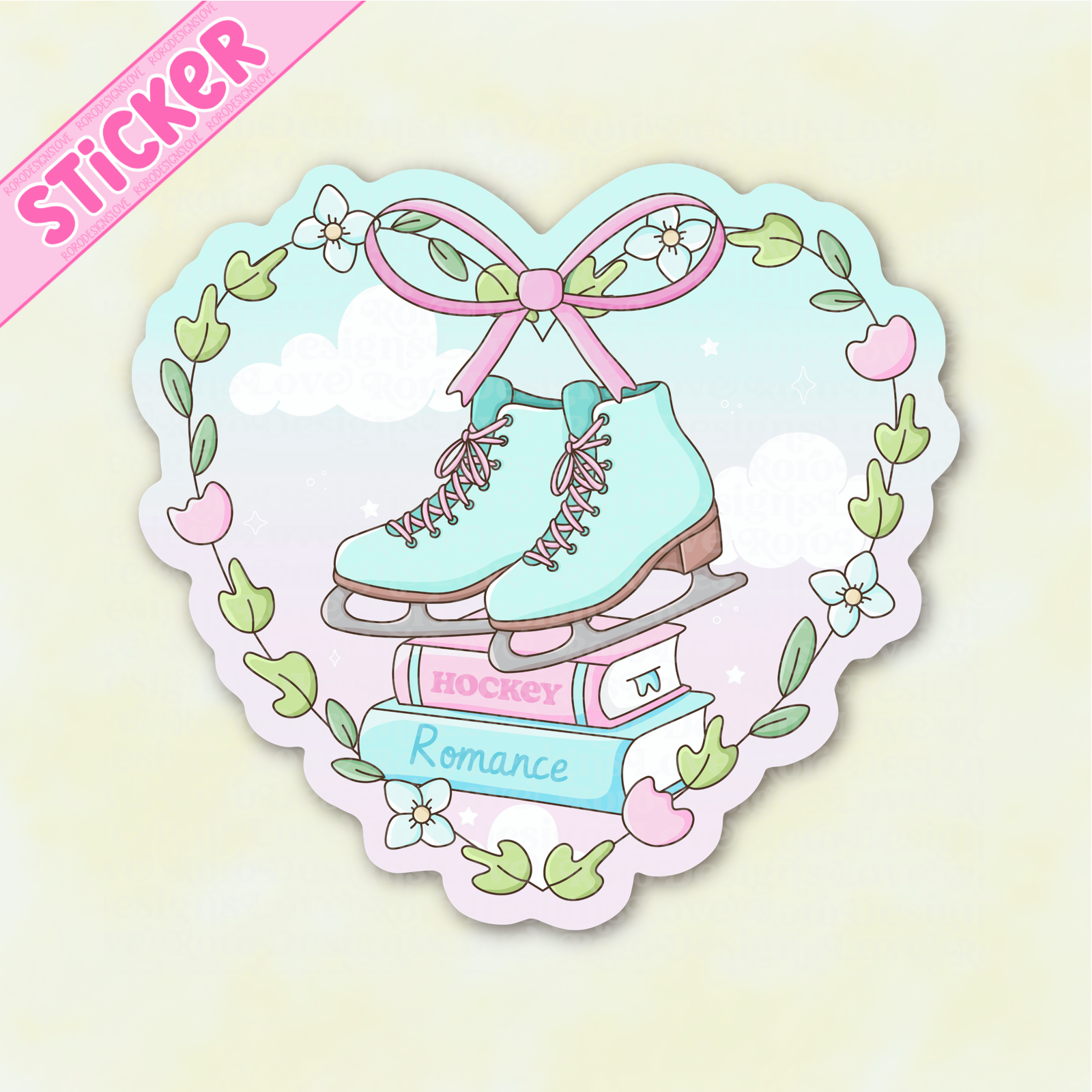 RoroDesignsLove - Wholesale Sticker - Hockey romance book trope pastel heart sticker for kindle6
