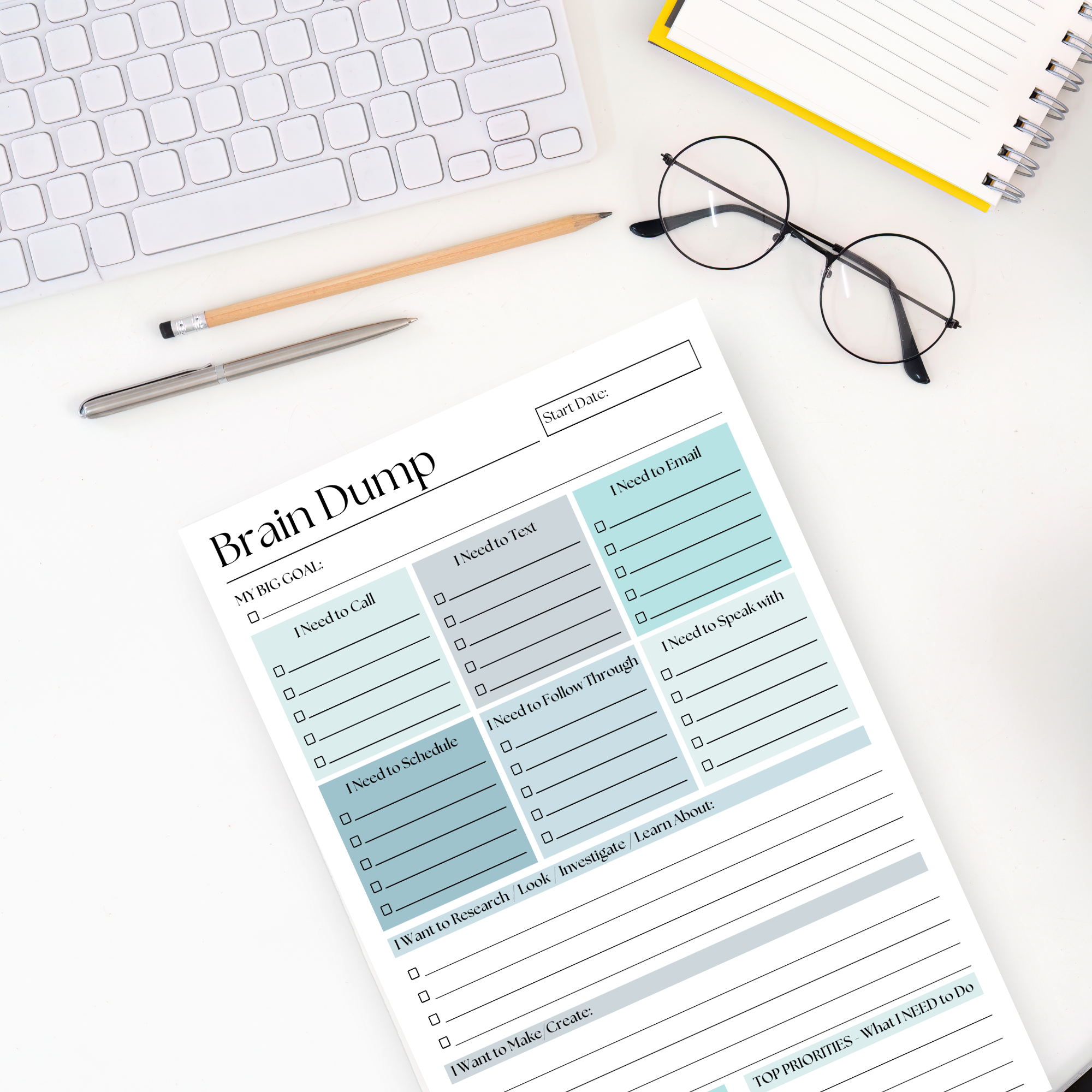 Eleventh and Taylor - Venta al por mayor Libretas - Bloc de notas para volcar ideas: Planificador diario para TDAH de 50 páginas en azul2