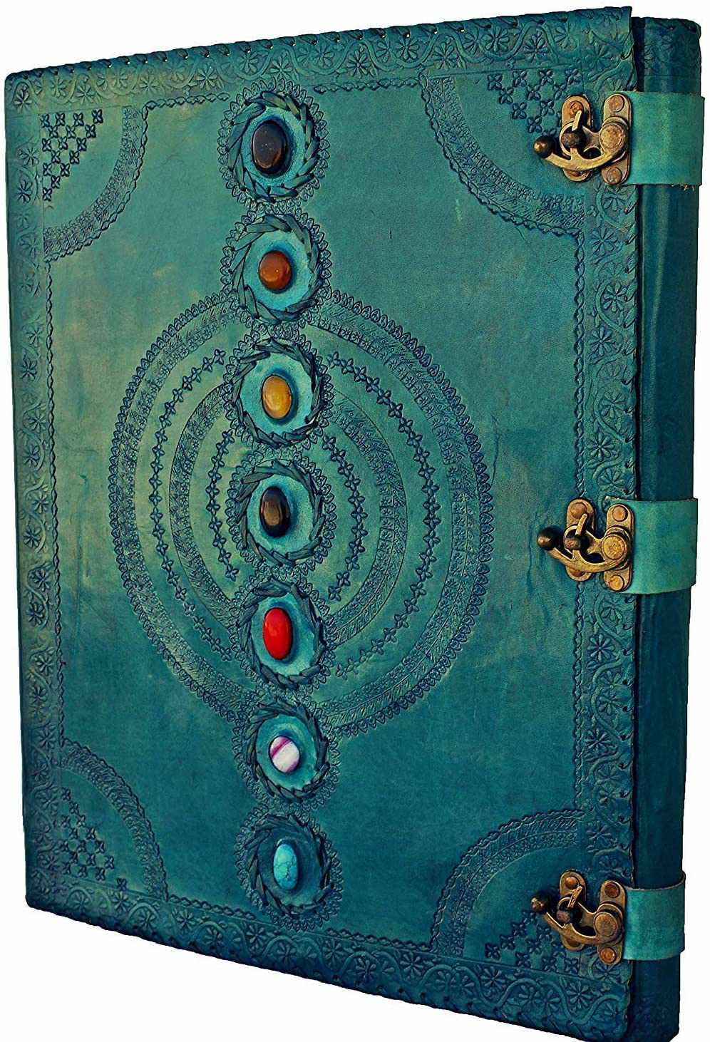 Tuzech Leather - Wholesale Journal/Diary - Seven Chakra Leather Journal – Handmade Embossed Diary 13"13