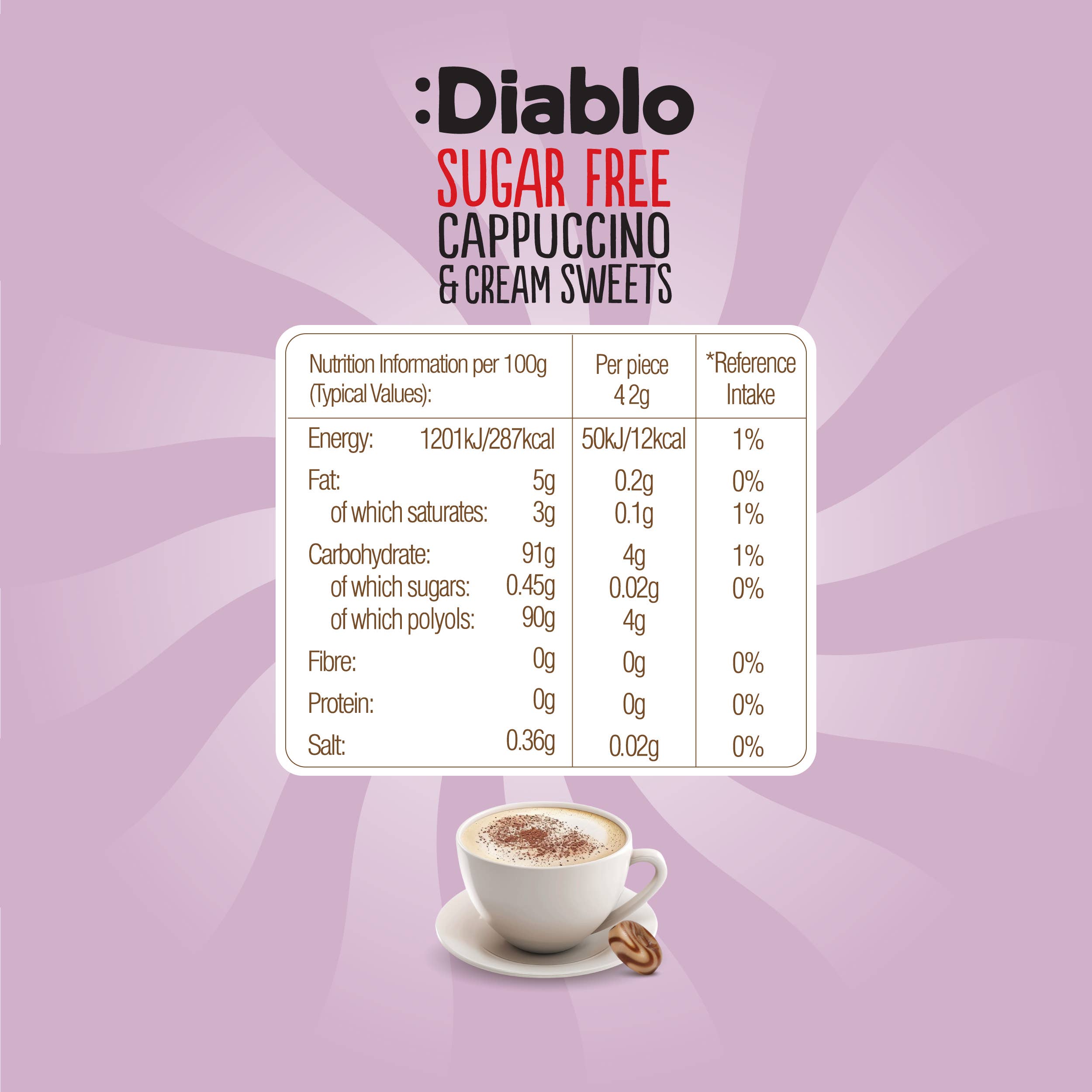 Diablo Sugar Free - Wholesale Hard Candy - :Diablo Cappuccino & Cream Sweets 75g4