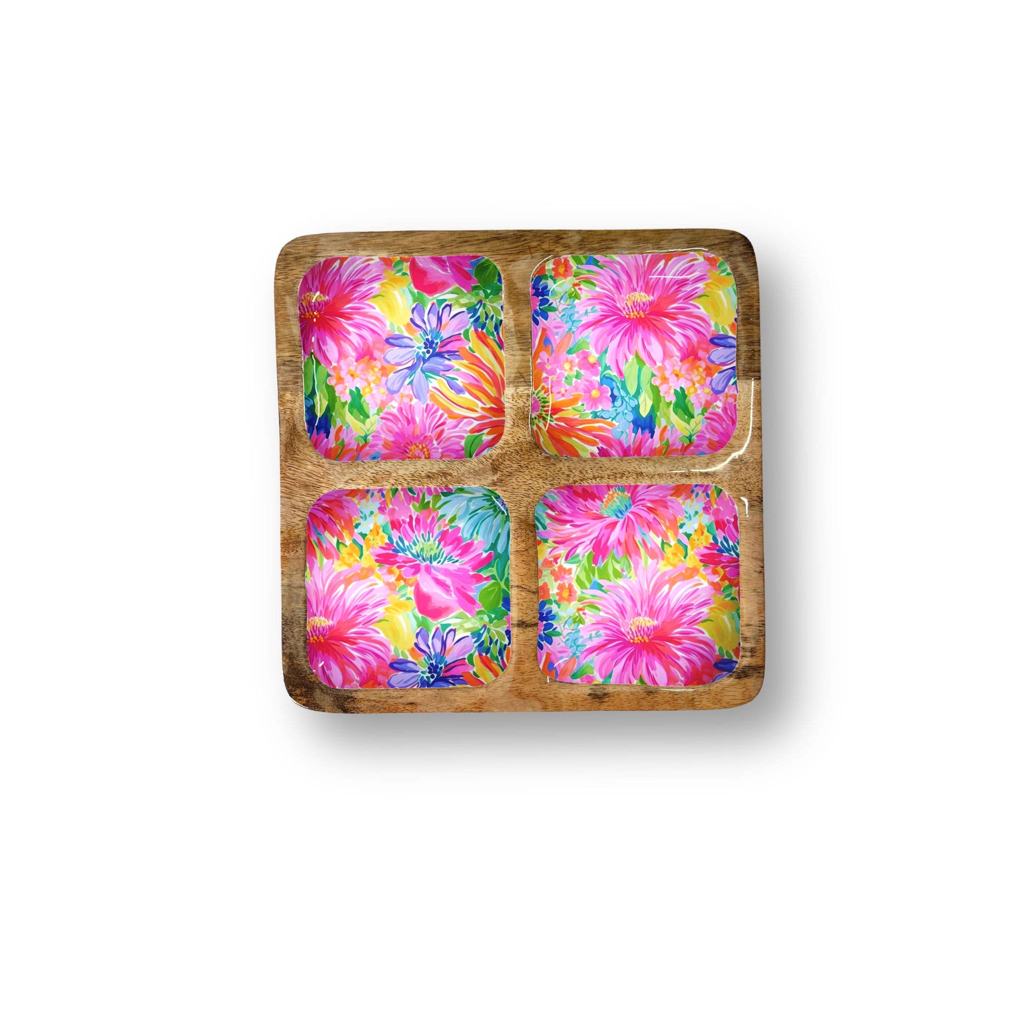 My Casita - Wholesale Decorative Plate/Dish/Bowl - Bright Floral 12" Quad Tray w/ 4 Compartments 8-12