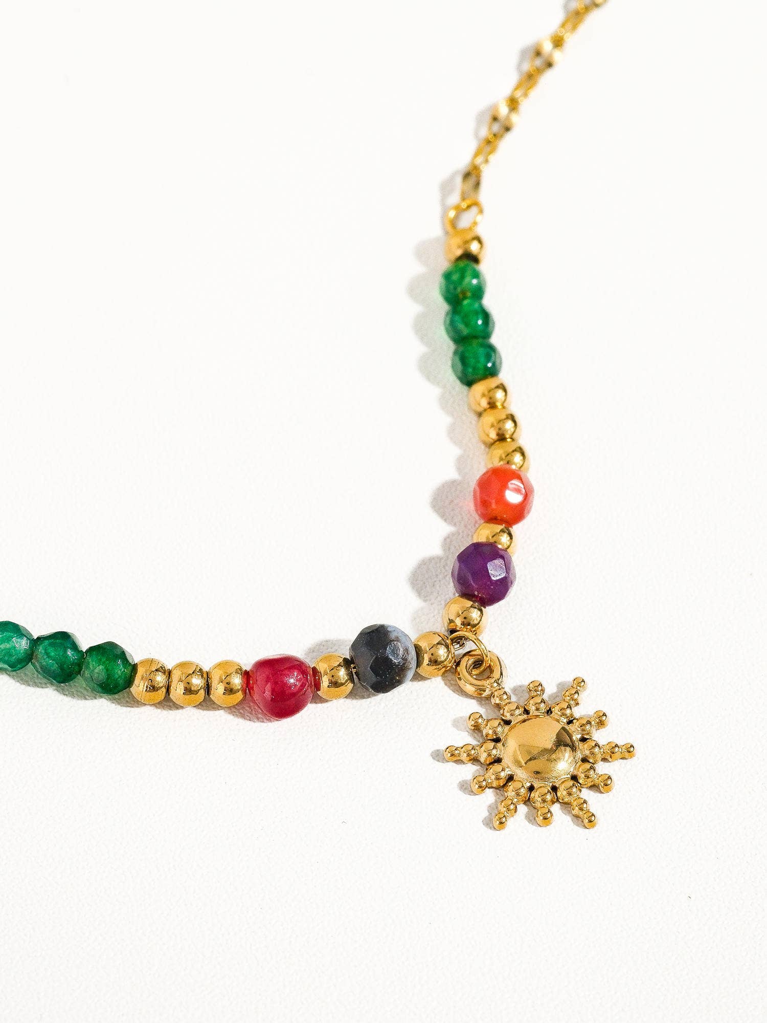 Multi Colored Olimpia 18K Gold Sun Necklace with Beads for wholesale on Faire2