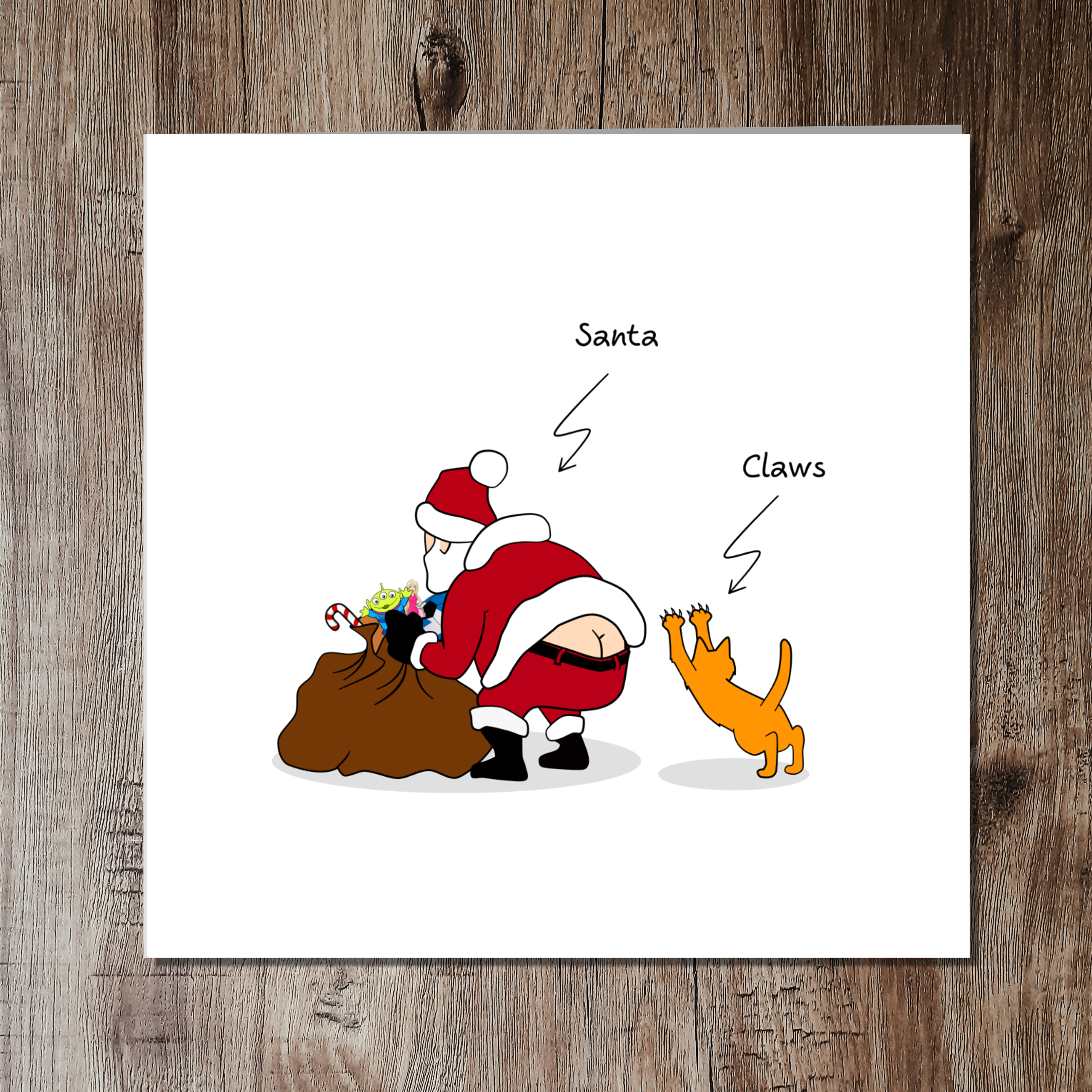 Swizzoo Cards – Großhandel Weihnachtskarte – Lustige Weihnachtskarte für Katzen, Weihnachtsmann-Krallen, Sack mit Spielzeug, frech, niedlich, humorvoll, Zeichentrickfilm, Vater, Vater, Sohn, Tochter2